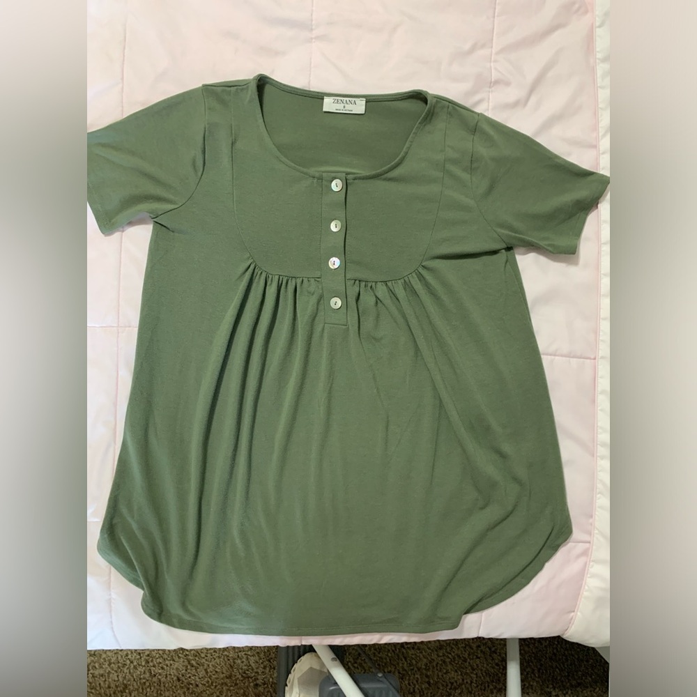 Army green Zenana loose flowy top with buttons